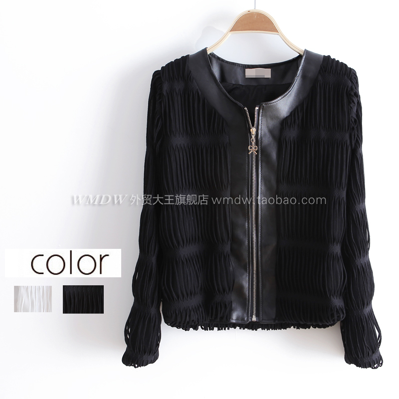 2012 autumn fashion tassel cutout o-neck long-sleeve women's leather clothing outerwear ww2650