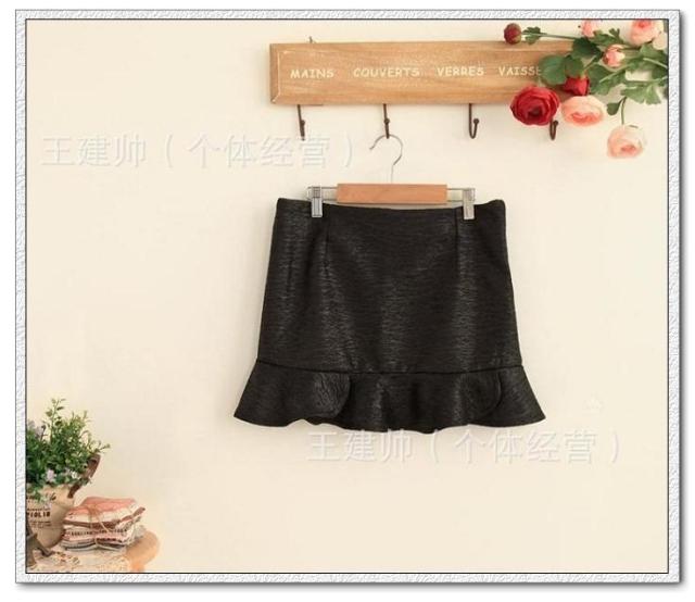 2012 autumn fashion vintage all-match faux leather ruffle punk handsome bust skirt basic short skirt