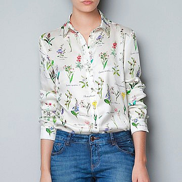 2012 autumn fashion vintage print white flower shirt metal female shirtA1039