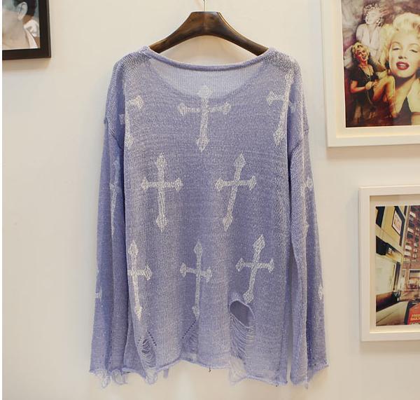 2012 autumn fashion women's cutout hole pullover cross air conditioning sweater    W402