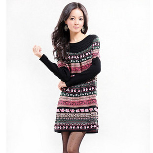 2012 autumn female basic sweater vintage small loose medium-long sweater dress