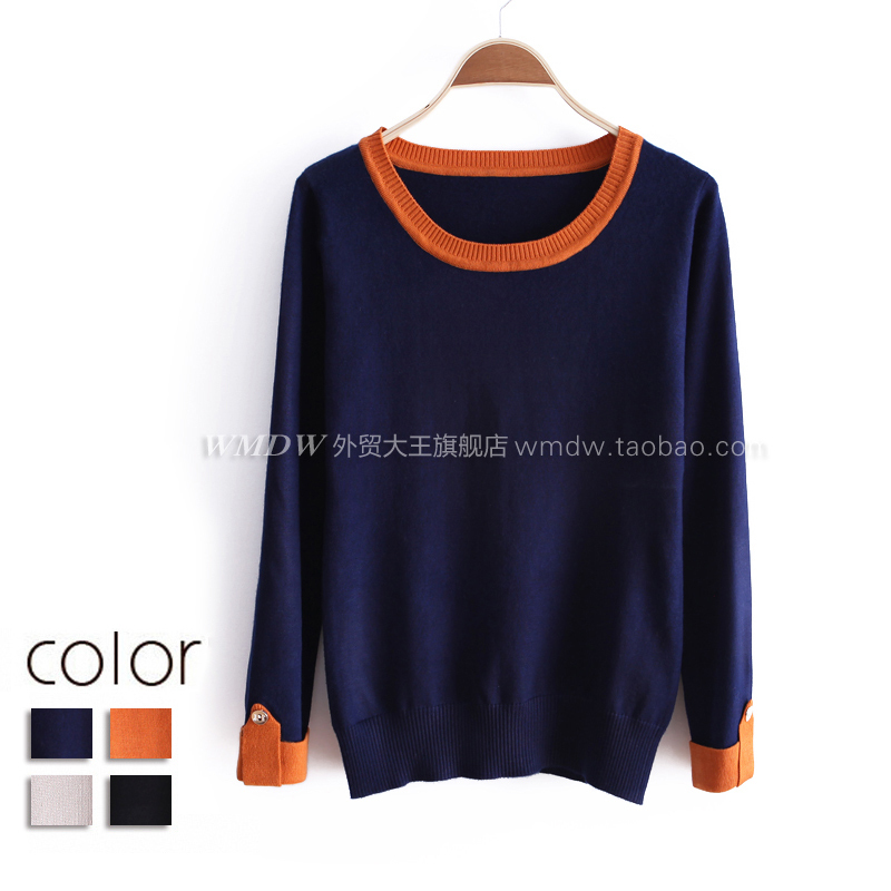 2012 autumn female brief all-match patchwork o-neck pullover basic sweater wx1000