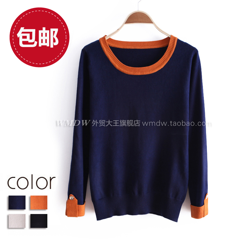 2012 autumn female brief all-match patchwork o-neck pullover basic sweater wx1000