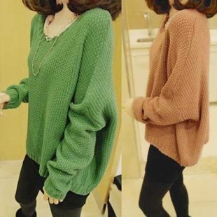 2012 autumn female o-neck loose batwing sleeve long-sleeve pullover sweater basic shirt outerwear