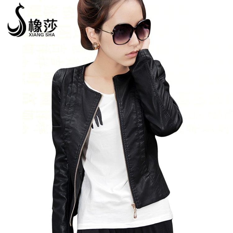 2012 autumn female outerwear short design slim water washed leather clothing PU jacket o-neck leather clothing 0705