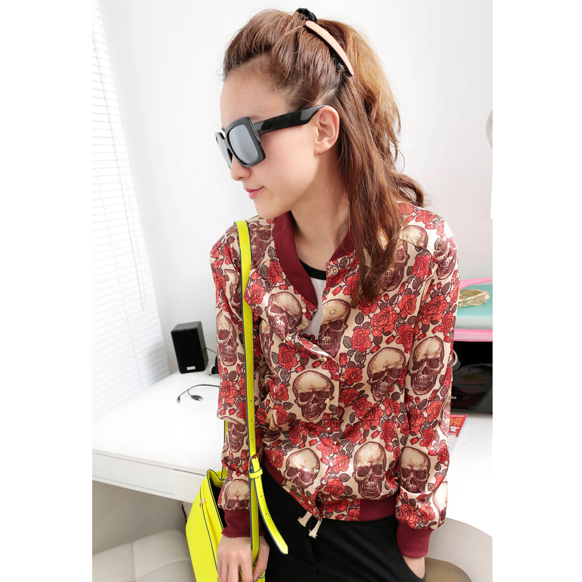 2012 autumn female personality rivet skull short jacket top long-sleeve FREE SHIPPING