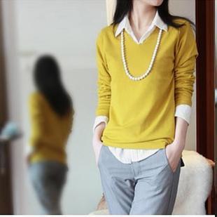 2012 autumn female sweetheart neckline V-neck sweater basic shirt sweater