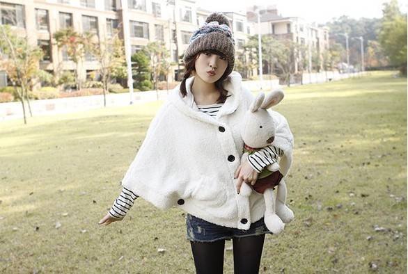 2012 Autumn fluffy cute panda ears batwing coat cloak Free shipping