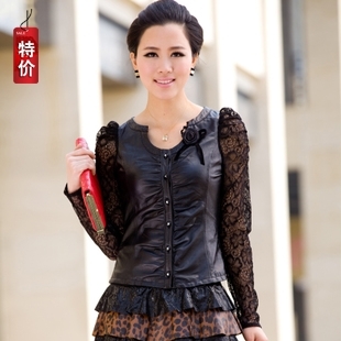 2012 autumn genuine leather lace women's ultra-thin sheepskin leather clothing female short design slim outerwear