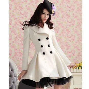 2012 autumn gorgeous white slanting stripe yarn skirt expansion bottom double breasted wool overcoat