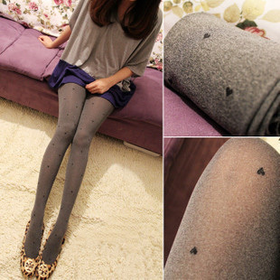 2012 autumn gray black love jacquard velvet pantyhose stockings tightsfemale