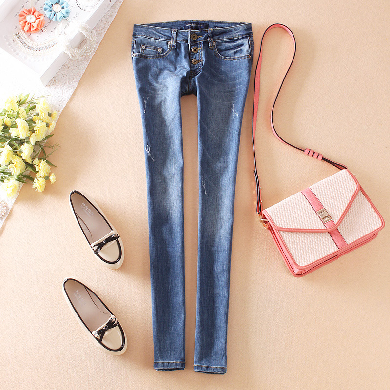 2012 autumn jeans female skinny pants denim buttons trousers legging women's , Free Shipping