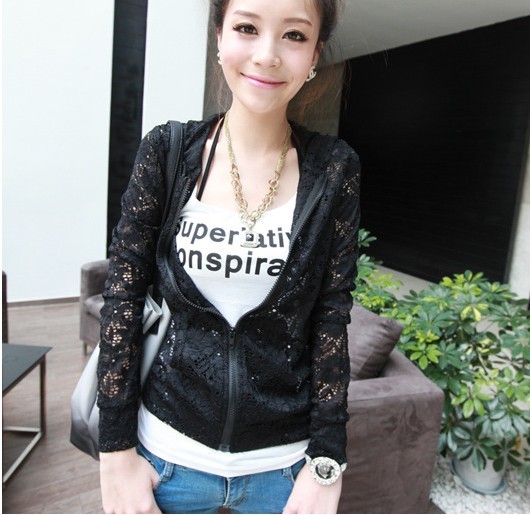 2012 autumn lace cardigan long-sleeve lace top cutout shirt sun protection clothing long-sleeve outerwear