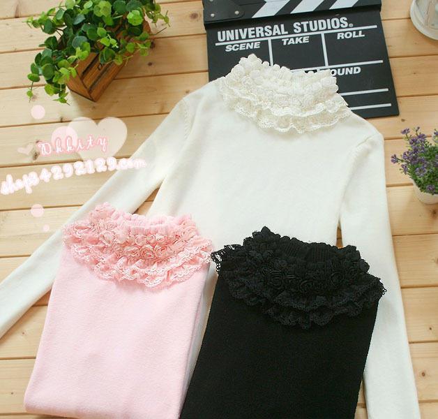 2012 autumn lace rose turtleneck slim long-sleeve knitted basic shirt women's