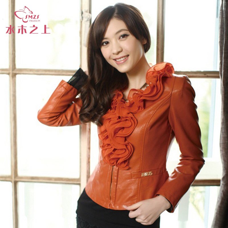 2012 autumn leather clothing outerwear female chiffon leather clothing female short design slim PU clothing short design female