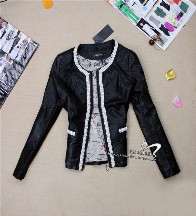 2012 autumn leather clothing outerwear vintage small slim all-match o-neck elegant Women motorcycle PU