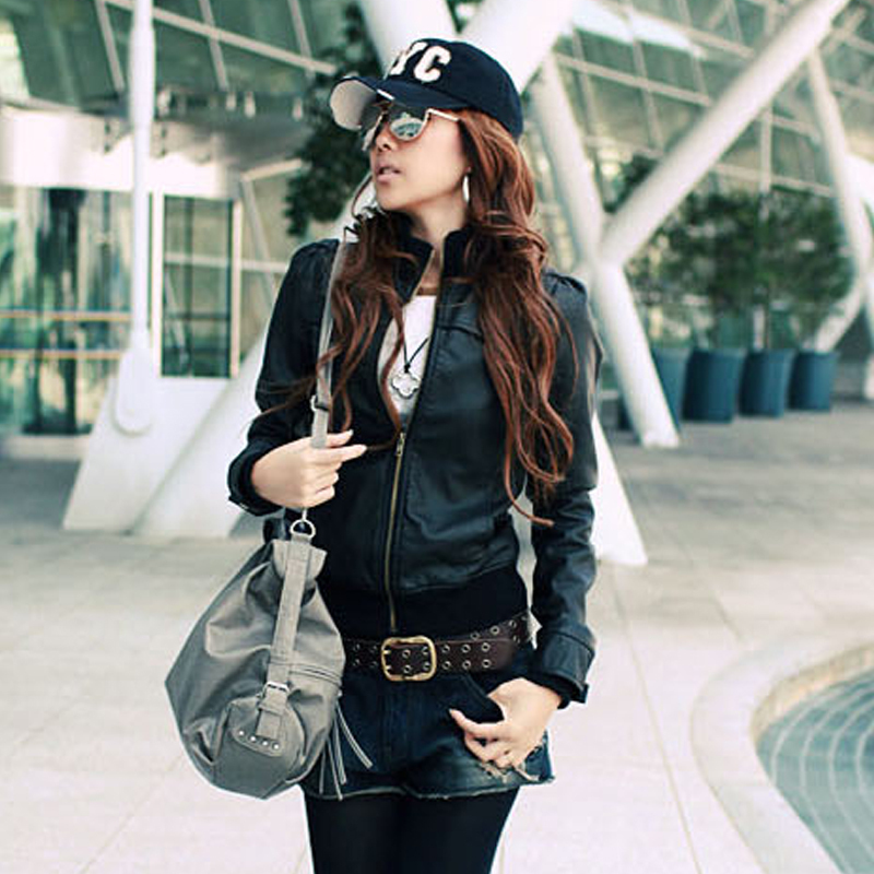 2012 autumn leather clothing slim ultra-short paragraph women's small jacket outerwear 22 Free Shipping