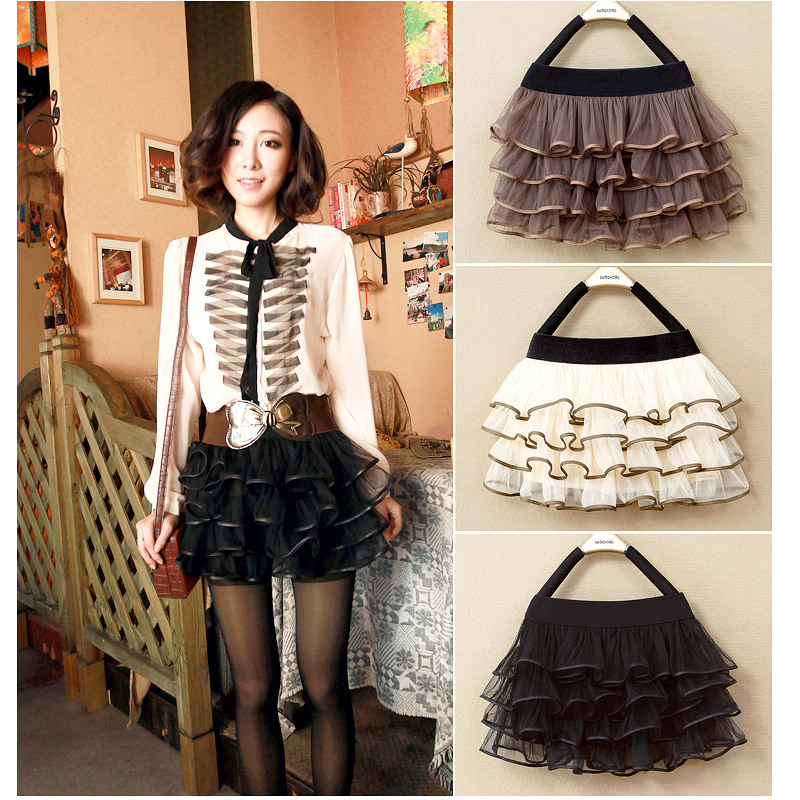 2012 autumn leather short skirt gauze puff skirt tulle dress layered dress bust skirt high waist skirt miniskirt