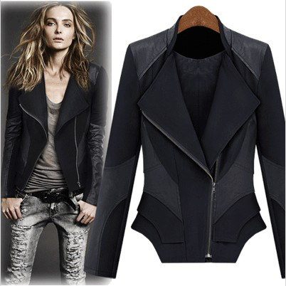 2012 autumn limited edition super handsome slanting lapel patchwork slim motorcycle leather jacket leather clothing