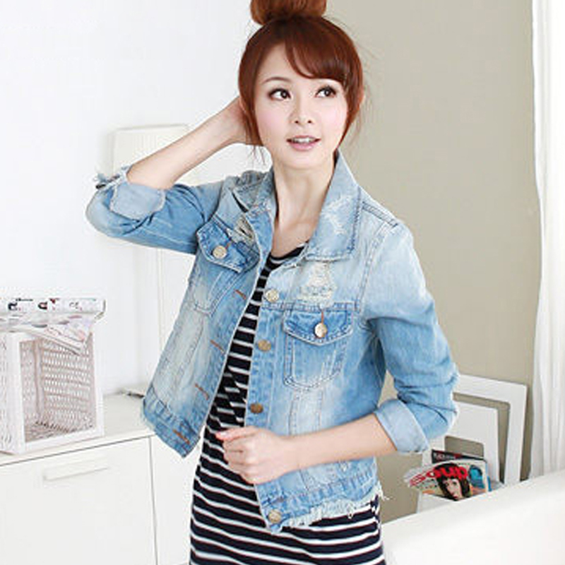 2012 autumn long-sleeve denim top women's slim denim short jacket water wash turn-down collar denim coat