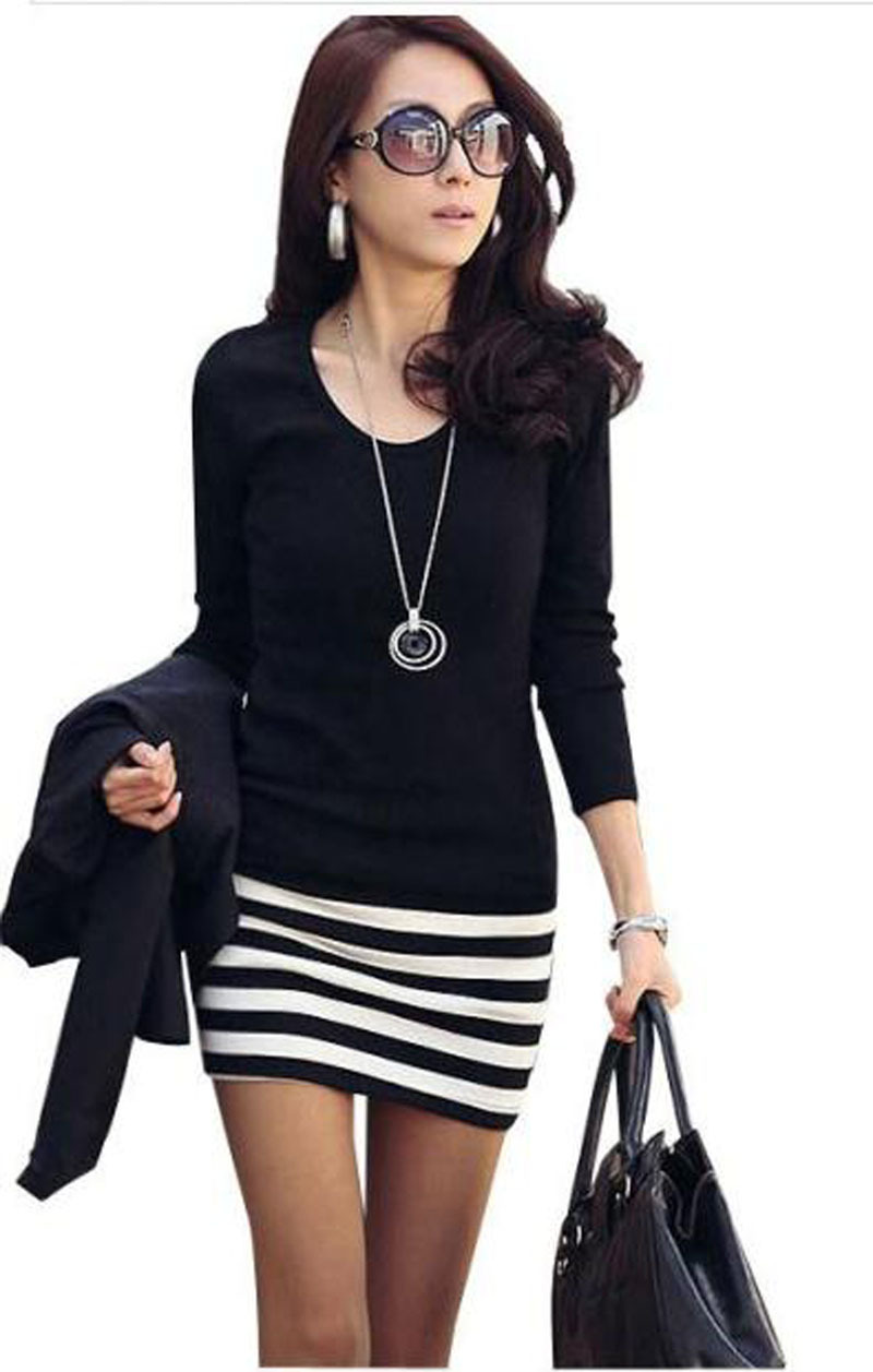 2012 autumn long-sleeve dress female plus size low collar stripe dress new arrival o-neck ladies skirt,long sleeve stripe dress