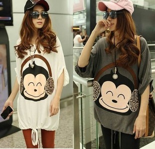 2012 autumn loose plus size mommas top cartoon applique long design maternity t-shirt half sleeve