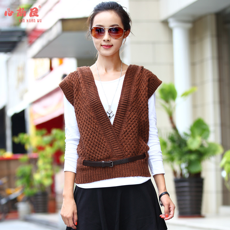 2012 autumn loose with a hood sweater solid color knitted vest coat female