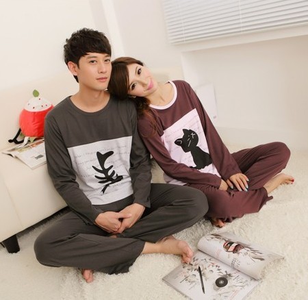 2012 autumn lovers 100% cotton sleepwear sweet cat fish 100% cotton long-sleeve at home service set