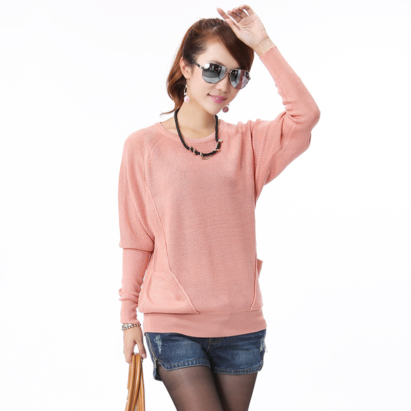 2012 autumn low women's o-neck pullover sweater batwing sleeve loose sweater long-sleeve basic shirt female