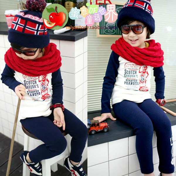 2012 autumn male child girls clothing 100% cotton cartoon coke cans o-neck basic shirt twinset h0