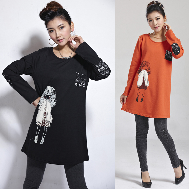 2012 autumn maternity clothing cartoon long design casual maternity t-shirt long-sleeve maternity top basic shirt