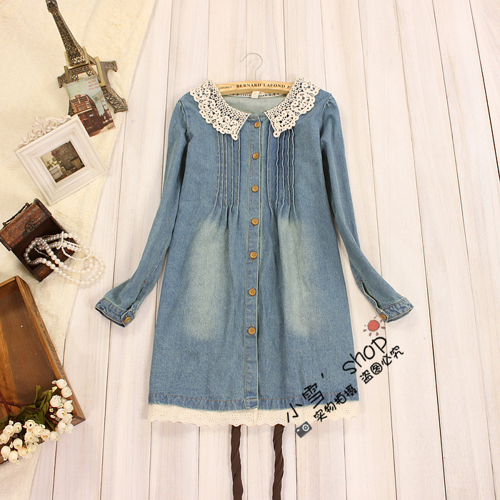 2012 autumn maternity clothing maternity denim long-sleeve top denim skirt outerwear f40