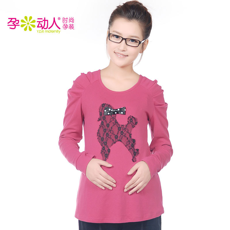 2012 autumn maternity clothing maternity t-shirt long design lace t-shirt 3212017