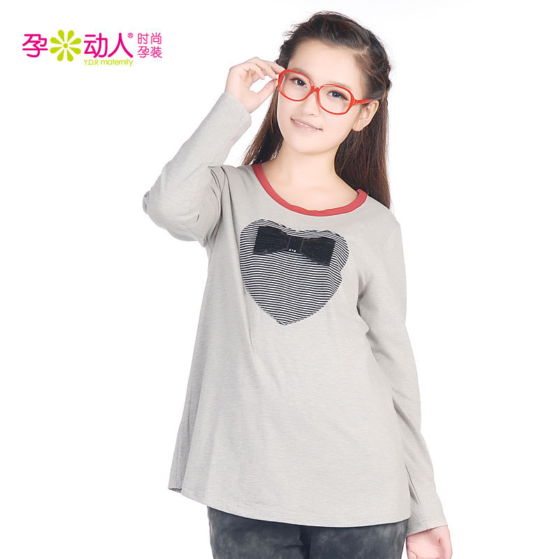 2012 autumn maternity clothing maternity top stripe love t-shirt 3212003