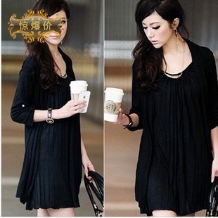 2012 autumn maternity clothing women fashion slim faux two piece set one-piece dress