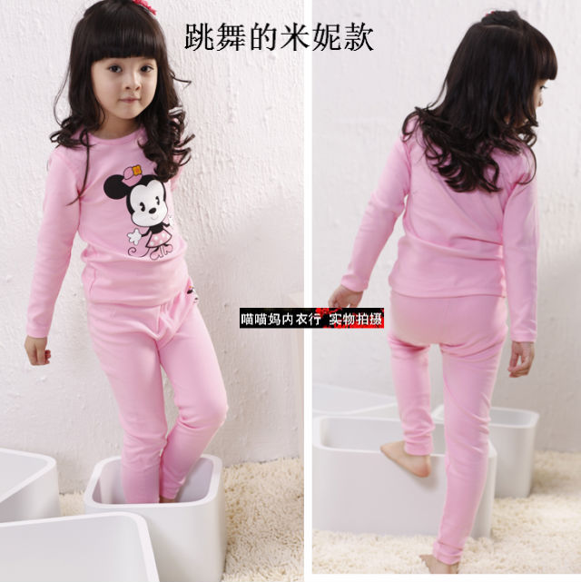 2012 autumn medium-large female child 100% cotton long-sleeve sleepwear lounge underwear set long johns long johns