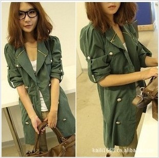 2012 autumn military metal zipper slim double breasted trench outerwear w187