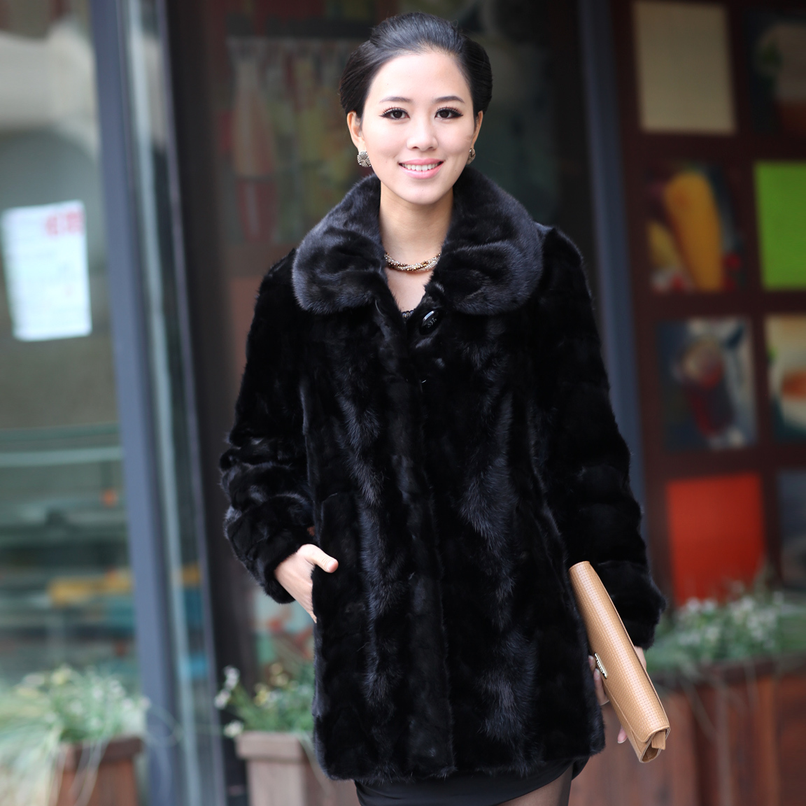 2012 autumn mink fur coat medium-long female marten overcoat