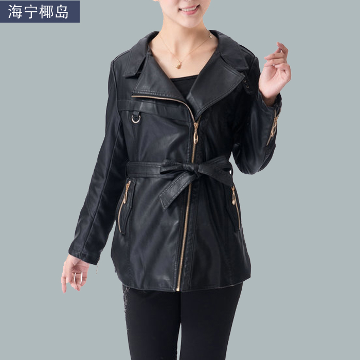 2012 autumn mother clothing medium-long outerwear leather clothing female slim leather clothing plus size