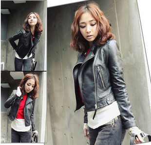 2012 autumn motorcycle leather clothing PU clothing female short design slim leather jacket women outerwear