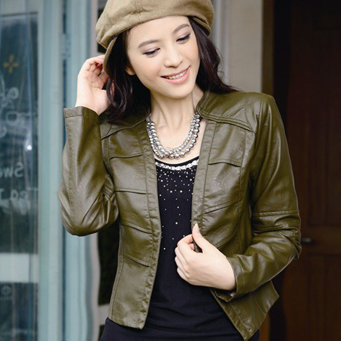 2012 autumn motorcycle leather clothing PU clothing female short design slim leather jacket women outerwear top