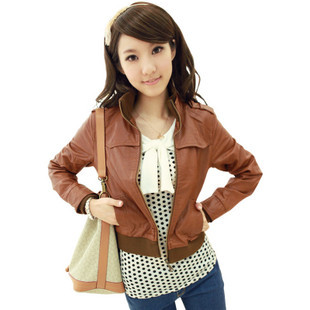 2012 autumn motorcycle leather clothing slim short design coat female leather jacket 10b2034