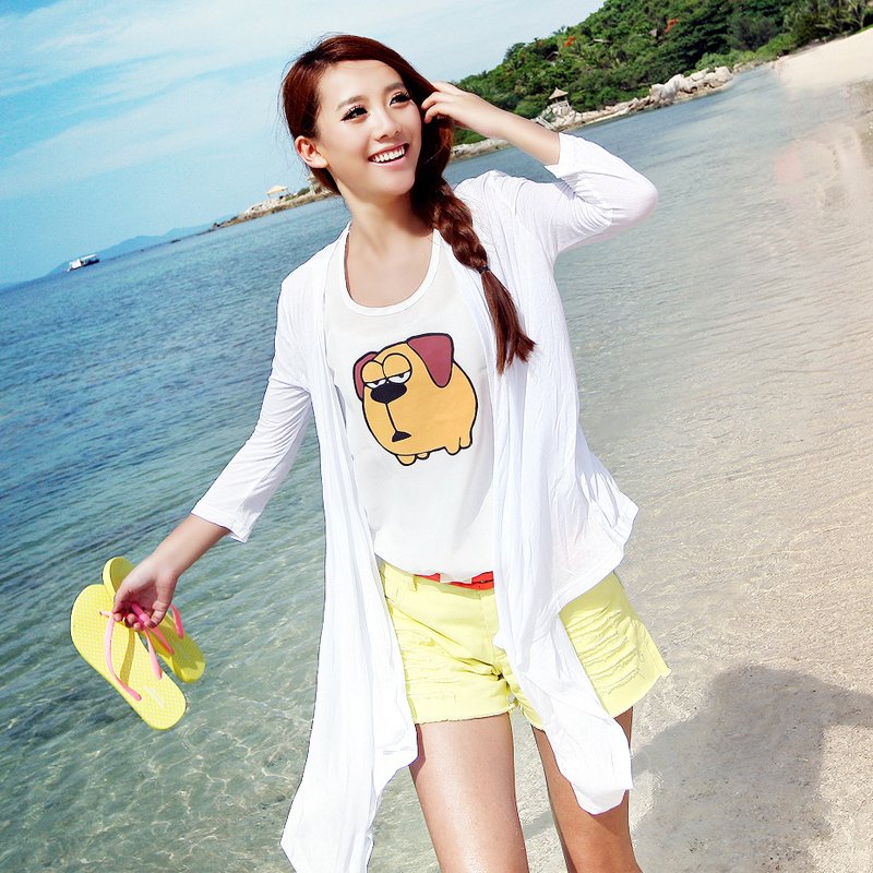 2012 autumn new arrival all-match candy color slim waist slim air conditioning shirt ultra-thin irregular beach cardigan