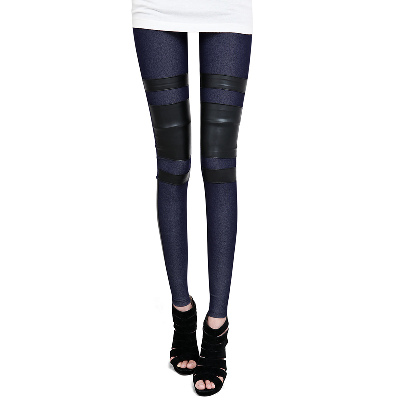 2012 autumn new arrival BIG BRAND women's autumn legging solid color denim faux leather patchwork vq428