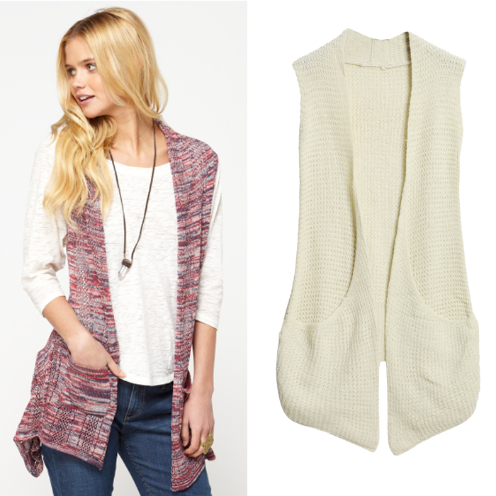 2012 autumn new arrival brief casual all-match pocket paragraph sweater cardigan female sweater vest