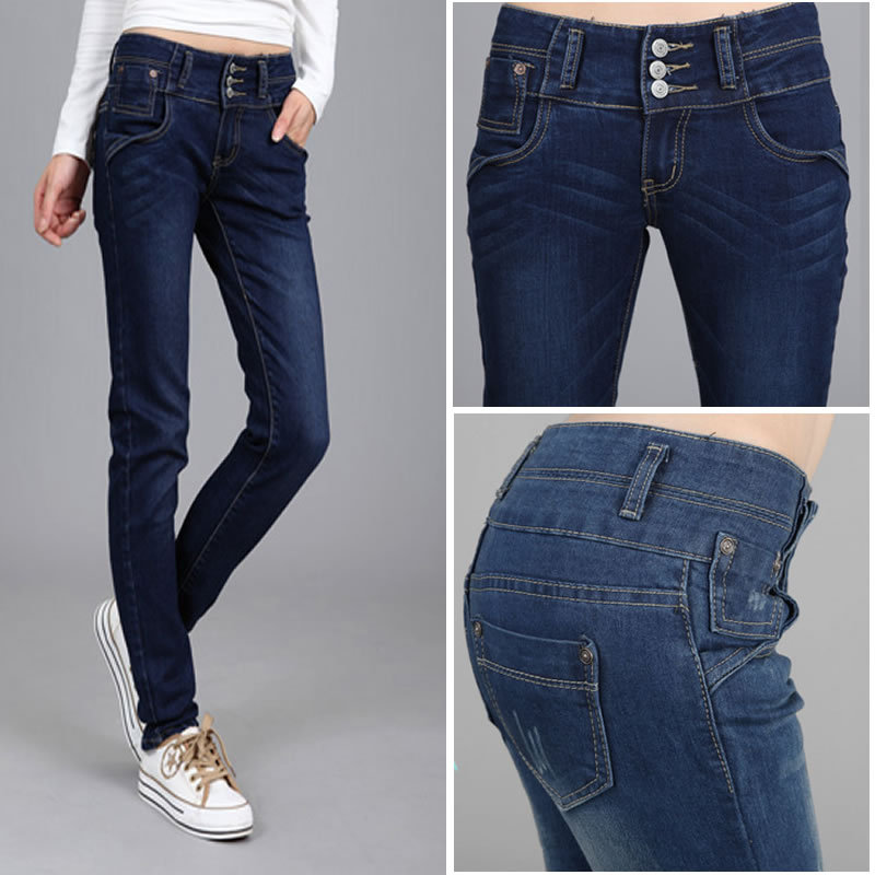 2012 autumn new arrival elastic blue buttons pencil pants jeans women's long trousers FREE SHIPPING 2012