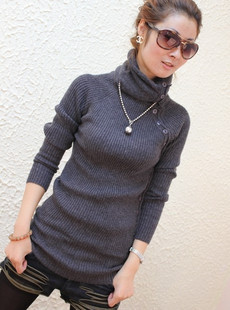 2012 autumn new arrival elastic rabbit hair long design sweater turtleneck basic shirt sweater female outerwear