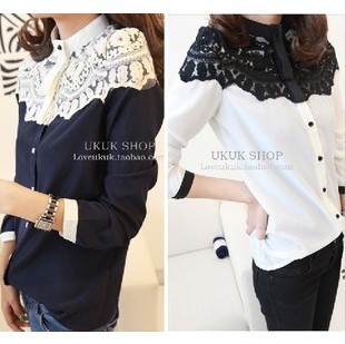 2012 autumn new arrival elegant ! poncho lace patchwork chiffon shirt Free Shipping