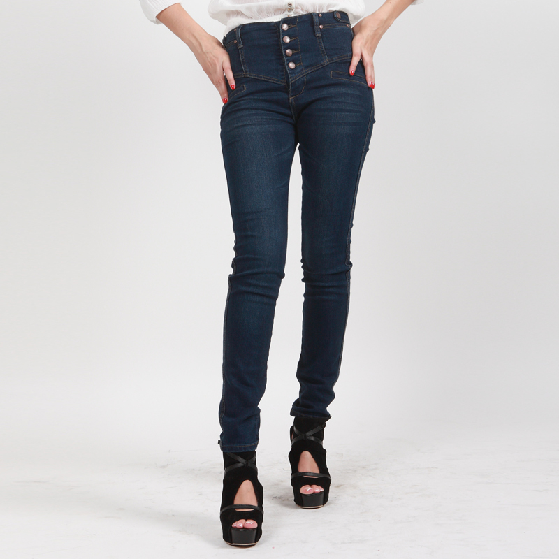 2012 autumn new arrival fashion buttons jeans female elastic skinny pants slim jeans