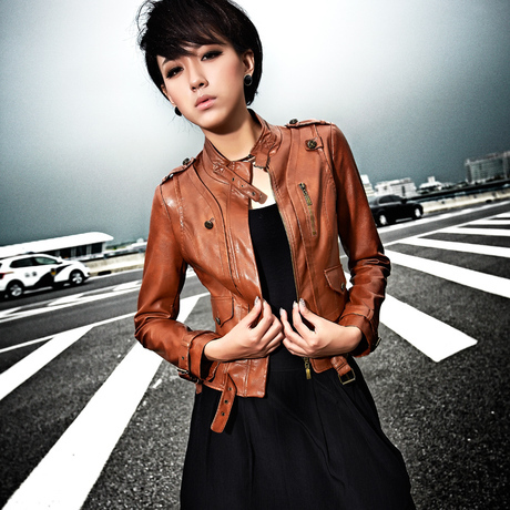 2012 autumn new arrival fashion classic small leather clothing women's short design slim PU jacket outerwear 21g3717